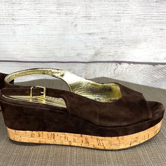 Gastone Lucioli Brown Suede Platform Wedge Sandals EUS 37 US 6,5-7 - Picture 1 of 16